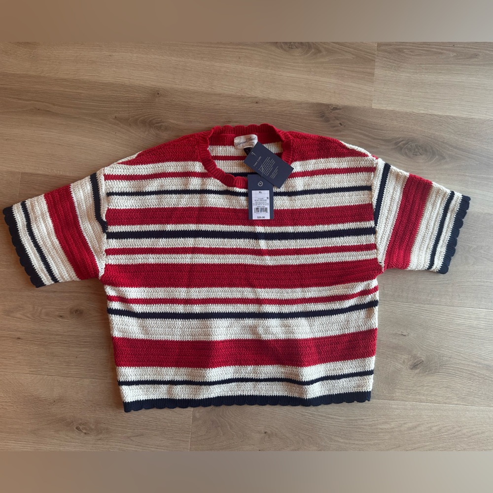 Red, Cream & Navy Striped Knit Sweater